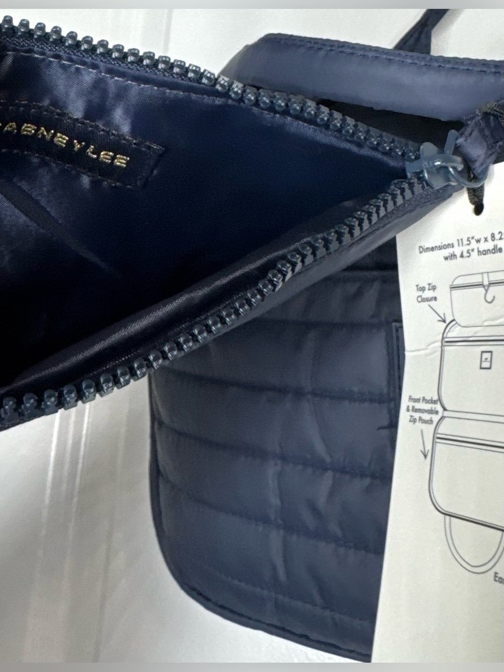 Dabney Lee Quilted puffy Navy Hanging Briefcase with Front Pocket & pouch travel - Picture 8 of 10